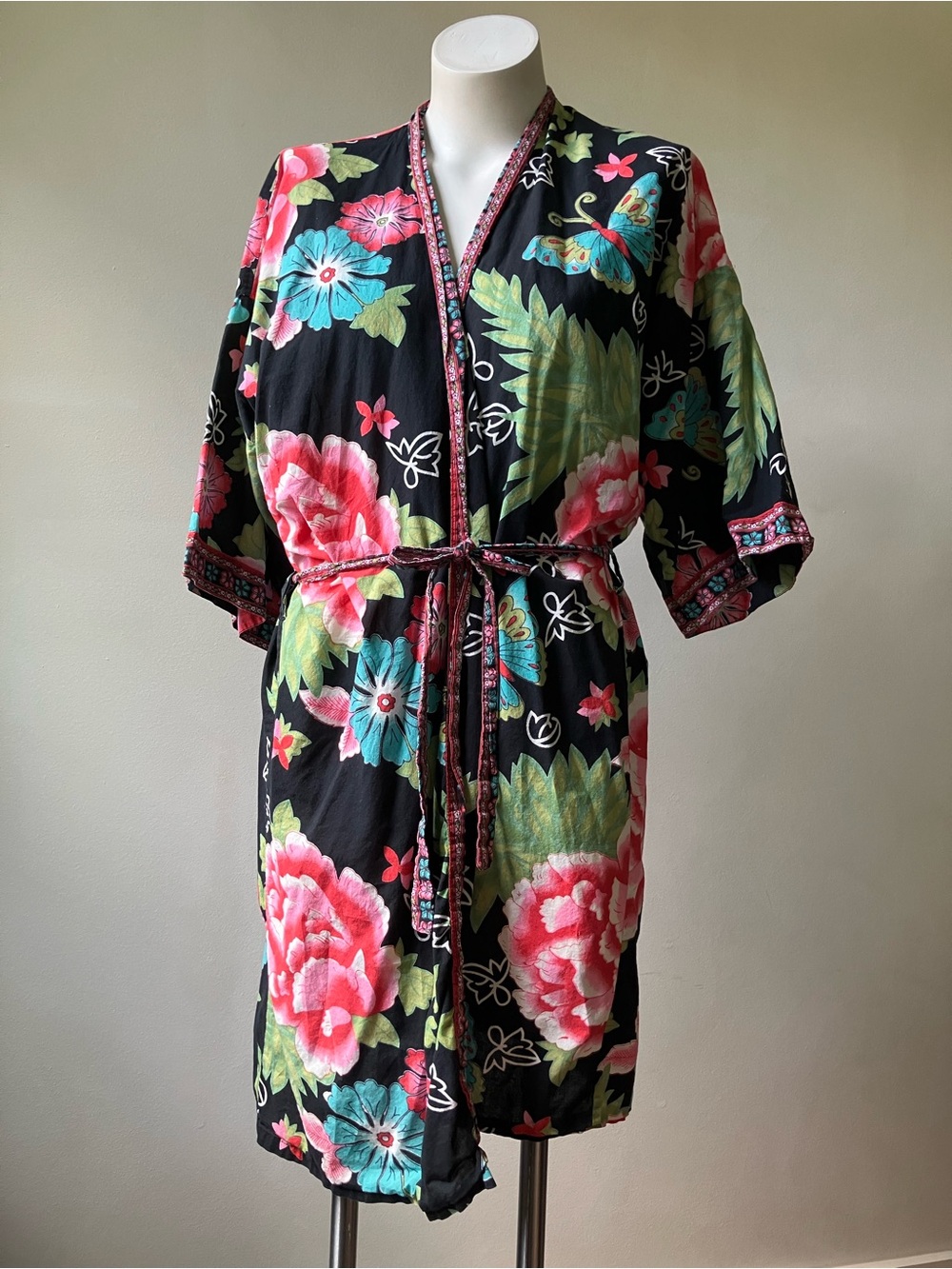 Peony Pattern Cotton Lightweight Robe Dressing Gown